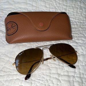 RayBan Polarized Aviators gold and brown